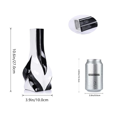 10.6" Black and White Ceramic Vase, Modern Geometric Flower Vase for Dining Table Centerpiece, Elegant Decorative Vase for Pampas Grass, Living Room, Bedroom, Office, Tabletop Decoration - color: Black White