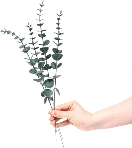 60pcs Eucalyptus Stems Artificial Eucalyptus Leaves Fake Greenery Branches Stems Faux Eucalyptuses Wedding Bouquet (60, Green) - color: Green