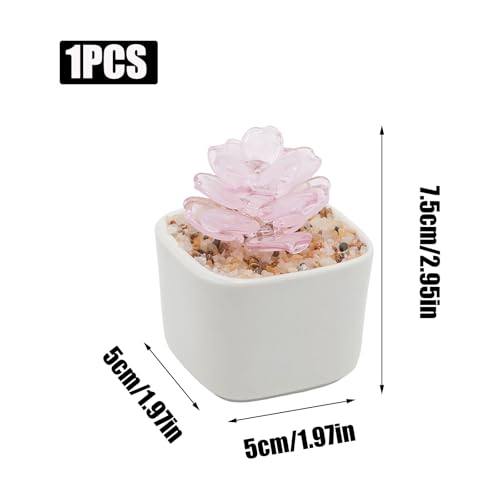 Pink Glass Succulent Planter 3 Inch Potted Faux Succulent for Desk Decor Home Aesthetics - color: Pink Succulent