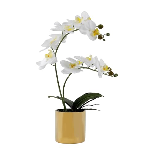 17” Artificial Orchid Flowers Potted,Realistic Faux White Flowers in Pots for Bathroom Kitchen Home Office Living Room Table Decor Indoor Outdoor - color: White