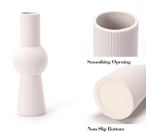 Ceramic Vase Set of 3 White Home Decor Modern Farmhouse Style Living Room Ornament Dining Table Room Pottery Small Vases for Dried Flowers - color: Vt13 White