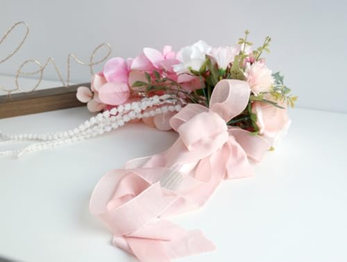 9.8 Inch Cascading Bridal Bouquet Waterfall Cascade Wedding Bouquet Bride with Artificial Rose Phalaenopsis Orchid Flower Beach Tropical Wedding Ceremony Bouquet Hot Pink and Blush Pink - color: Hot Pink & Blush Pink