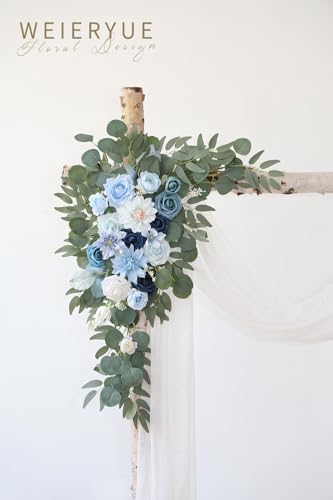 Artificial Wedding Arch Flowers Kit(Pack of 3),2Pcs Artificial Flower Arch Decor,1Pcs Sheer Drape for Wedding Ceremony Arbor for WeddingCeremony (Blue) - color: Blue