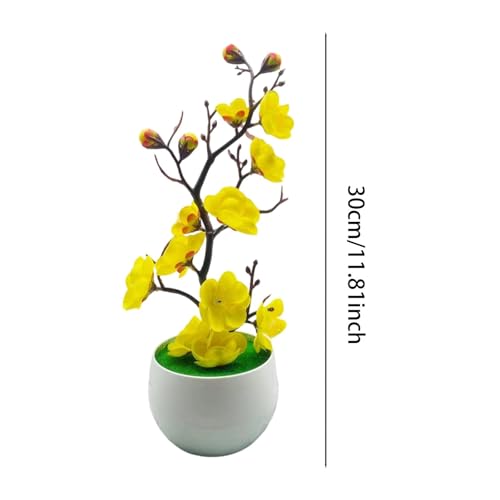Fenteer Simulation Flower with Vase Realistic Potted Plum Blossom Artificial Potted Flowers for Farmhouse Bookshelf Office Home Table