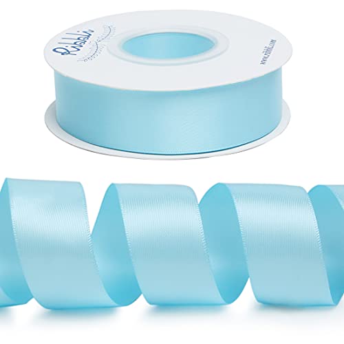 Ribbli Light Blue Double Faced Satin Ribbon,1” x Continuous 25 Yards,Use for Bows Bouquet,Gift Wrapping,Baby Shower,Floral Arrangement - color: Blue Light, size: 1 inch