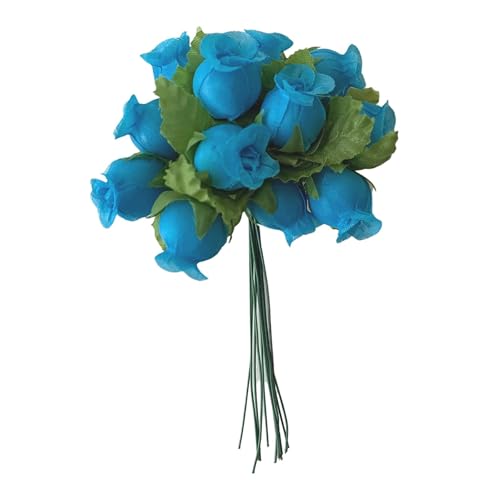 Turquoise Artificial Silk Flower Roses - 12 Mini Bouquets of 12 Rosebuds, 144 Rosebuds Total, Wedding, Christmas, Reception, Anniversary, Favors, Wreath, Bridal Shower, DIY, Arts and Crafts - color: Turquoise