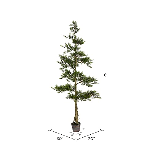 Vickerman 6' Artificial Potted Cedar Tree - Decorative Tree - Home or Office Decor - Realistic Faux Cedar Tree - Artificial Greenery for Indoors - Stunning Accent - Beautiful Addition