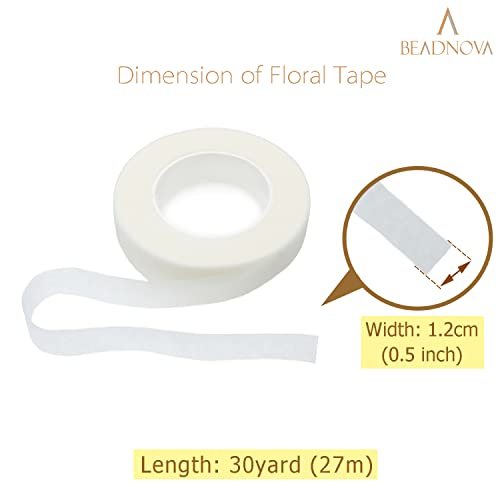 BEADNOVA Floral Tape 1/2inch Flower Tape White Floral Tape for Bouquets Floral Arranging Stem Wrap Craft (White, 30yards) - color: White
