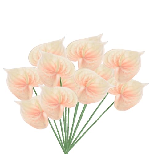 PATIKIL 13" Artificial Anthurium Lily Flowers, 10 Pack Permanent Flower Floral Arrangements Bouquet for Home Decor Bridal Wedding Festival Party, Light Orange - color: Light Orange