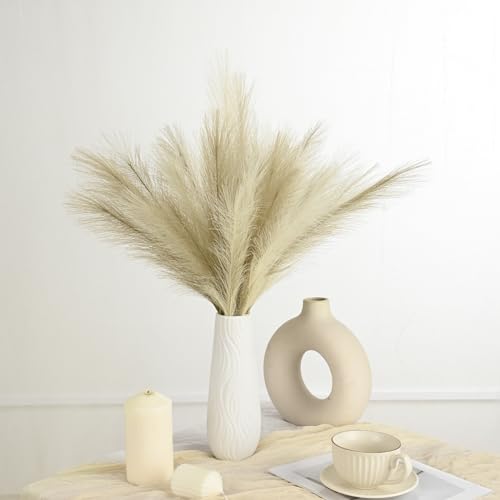 U-LIAN 36PCS Faux Pampas Grass 21.7 Inch, Small Artificial Pampas Grass Decor for Vase, Fake Fluffy Floral, Artificial Dried Flowers, Dry Plant Home Wedding Boho Decor (Beige & Brown) - color: Beige&brown Gradient, size: 22"-36 PCS