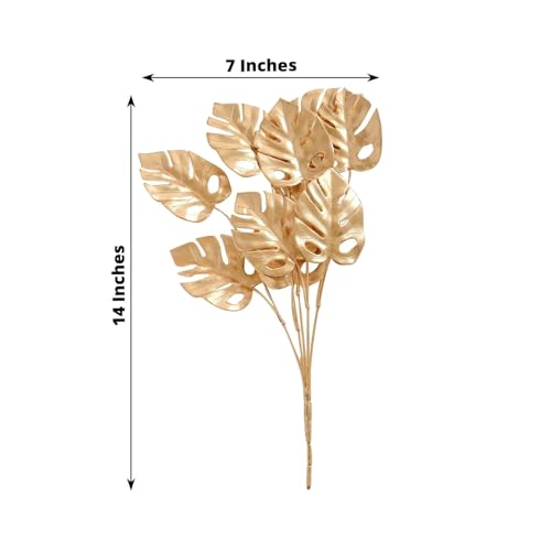 Efavormart 4 Pack 14 inch Metallic Gold Artificial Monstera Leaves Bushes, Tropical Palm Leaf Bunches Vase Fillers for Boutique Displays and Small Centerpieces - color: Type23