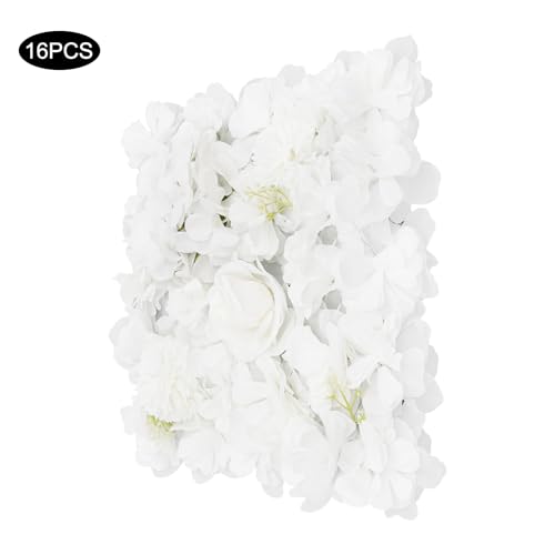Wedding Arch Artificial Flowers Panels, 16pcs Silk Rose Floral Wall Backdrop, 13.8 x 13.8in Artificial Flowers Garland for Wedding Party Table Decoration, White (White, 16 Pcs) - color: White, size: 16 Pcs