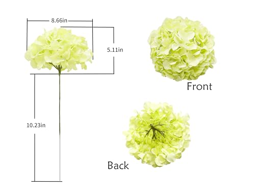 DuHouse Artificial Bigger Silk Hydrangea Flower Heads with Stem Fake Green Hydrangea Flowers for Wedding Home Garden Centerpiece Pack of 6 - color: Green