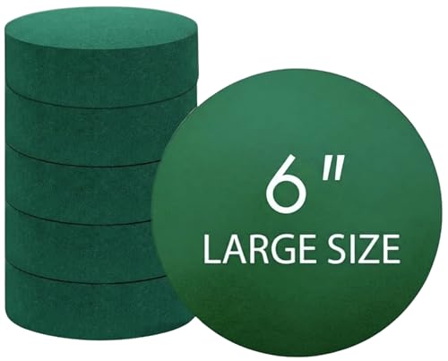 Pack of 6 FLOFARE Round Floral Foam Blocks for Fresh and Artificial Flowers, (6" X 1.4"), Dry & Wet Green Flower Foam for Flower Arrangements and Florist Supplies - size: 6 inch
