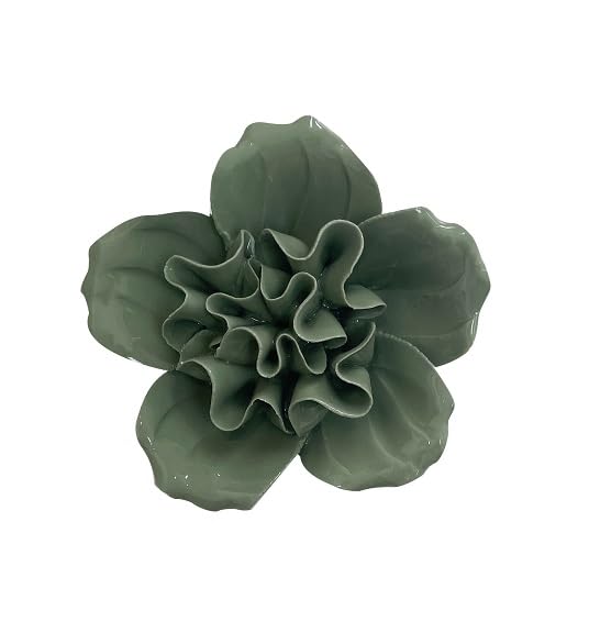 Rhododendron, 2.76" Ceramic Flower Wall Art, Vintage-Inspired Ceramic Bouquets,Artificial Plant Sculpture，Handcrafted 3D Hanging Porcelain Flowers, Porcelain Flower Wall Décor (Deep Green)