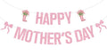 Pink Glitter Happy Mother's Day Banner, Feliz Dia Mama/Best Mom Ever, Bowties Tulip Bouquet Mother's Day Mother's Birthday Party Decorations Supplies