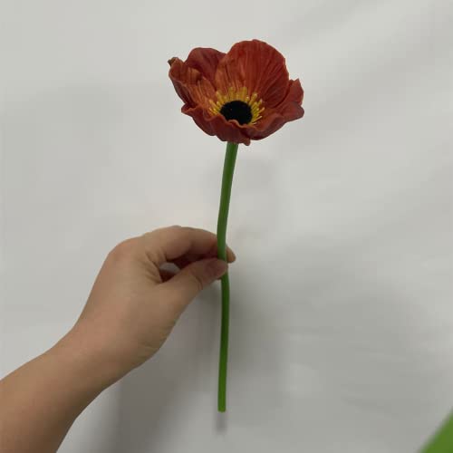 Rikyo 10 Stem 11inch Bouquets Artificial Flowers Poppy Flowers,Faux Anemone PU Fake Wild Flowers for Kitchen Table Centerpiece Vase,Home Wedding Holding Flowers Backdrop Arch Wall (Brown) - color: Brown