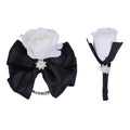 Weslymoo Black Corsage and Boutonniere Set, Prom Artificial Flower Wrist Corsage Bracelets, Homecoming Corsage Wristlet, Boutonniere for Men Wedding Flowers Accessories Prom Suit Decorations