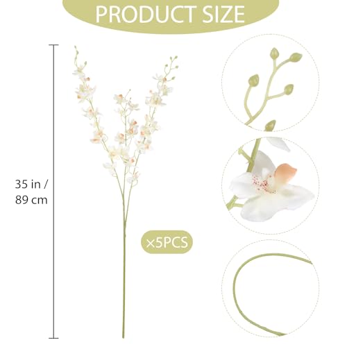 White Artificial Orchid Silk Fake Flowers 5PCS Long Stem Artificial Flowers that Look Real Dancing Lady Orchids for Tall Vase Home Outdoor Wedding Party Office Decoration(White) - color: White