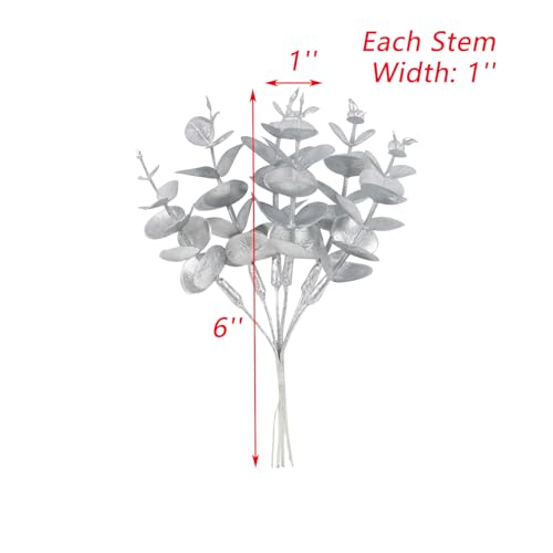 24 Pcs Artificial Eucalyptus Stems Eucalyptus Leaves for Wedding Fake Plants for Home Decor, Silver - color: Silver
