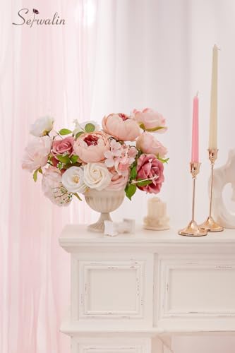 Serwalin Artificial Flowers Pink Peonies Silk Flowers Fake Flowers with Stems Dusty Roses for Wedding Bouquets Centerpieces Cake Decor Baby Shower Decoration - color: A Blush Pink Peony, size: 1 Box