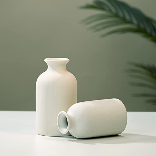 White Ceramic vases Home Decor 2pcs Small vase Set Boho vase Modern Farmhouse Decor (White) - color: White
