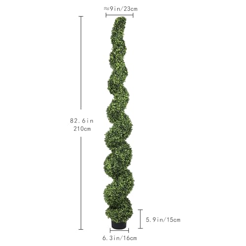 7ft Tall Artificial Spiral Topiary Trees Outdoor Set of 2, Faux Boxwood Plants for Front Porch & Indoor Home Decor, UV-Resistant 7 Foot Large Fake Plants for Patio, Garden, Entryway Decor - color: Light Green, size: 7ft