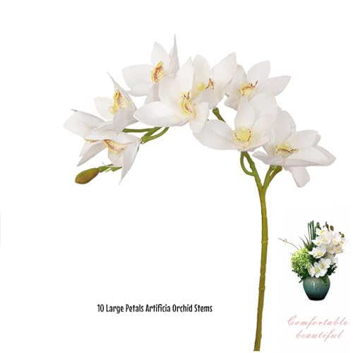 XIYUAN 28.5inch Artificial Phalaenopsis Flowers 2 Bunch 10 Large Petals Orchids Fake Cymbidium Flowers Artificial Orchid Flowers Stem Plants Latex Phalaenopsis Branches for Home Décor (White) - color: White 10 Heads