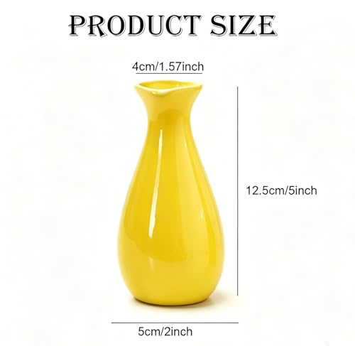 Small Ceramic Bud Vase Flower Single Stem Vase Mini Decorative Floral Holder Home Decorative Floral Centerpiece for Home Decor Centerpiece Wedding Party Table Vase (Yellow) - color: Yellow