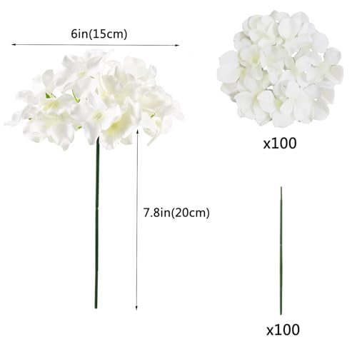 WEISPARK 100PCS Artificial Hydrangea Flowers, Fake Flowers Silk Hydrangea Full Flowers Heads with Stems for Wedding Home Party Shop Baby Shower Decor (Ivory) - color: Ivory