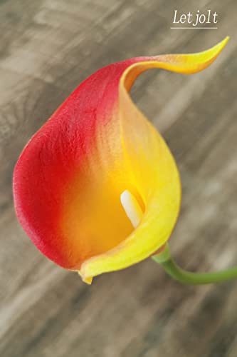 Letjolt Artificial Calla Lily Flowers 12Pcs Bouquet, Red Yellow | Wedding Bouquet, Home Decoration, Faux Flowers - color: Red-yellow