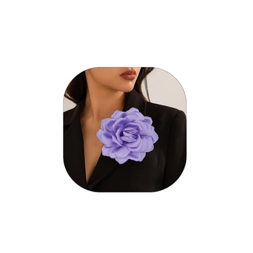 Large Flower Brooches Lapel Pins for Women Satin Fabric Brooches Big Camellia Flower Brooch Pins Wedding Part Dance Clothes Accessories Jewelry Gifts - color: purple