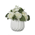 Deco 79 Fabric Artificial Flower with Green Leaves and Round Ceramic Vase, 8" x 8" x 9", White - color: White, size: 8" x 8" x 9"