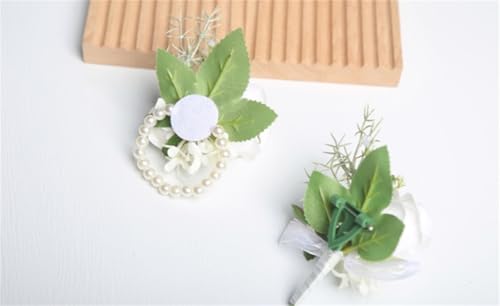 Wedding White Wrist Corsage for Girl Mother Bride Bridesmaids Artificial Rose Flowers Corsage Wristlet Band Bracelet for Wedding Party Bridal Shower Homecoming Ceremony Anniversary - color: White Corsage