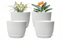 8 Inch Plant Pots Set of 4, Plastic Planters with Drainage Holes and Tray, Flower Pots for Indoor Outdoor Plants and Flowers (White) - color: White