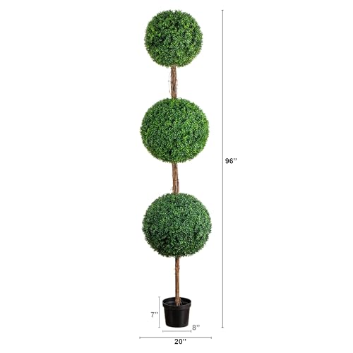 Nearly Natural 8ft UV Resistant Artificial Triple Ball Boxwood Topiary Tree Indoor/Outdoor - size: 8ft