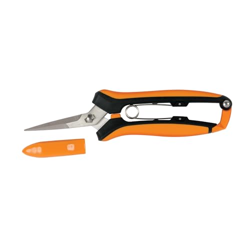 Fiskars Curved Micro-Tip Pruning Snips - 6" Garden Shears with Sheath and SoftGrip Handle - Yard and Garden Tools - Orange/Black - style: Curved Snips