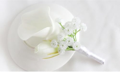 Artificial Calla Lily Wedding Boutonniere Groom and Groomsmen Buttonholes Flower with Pins Prom Party Suit Decoration Anniversary Accessories for Man (White -A,8) - color: White -a