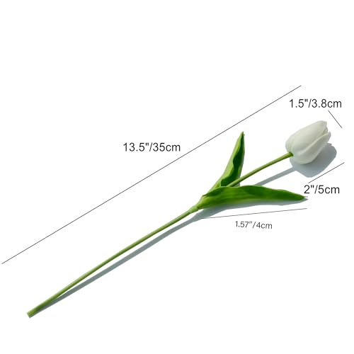 White Artificial Tulips Real Touch Fake Flowers, 20 Pcs PU Faux Tulips 13.5", Realistic Tulip Bouquet for Wedding Centerpiece Spring Home Kitchen Dining Table Vase Decoration Easter Floral - color: White