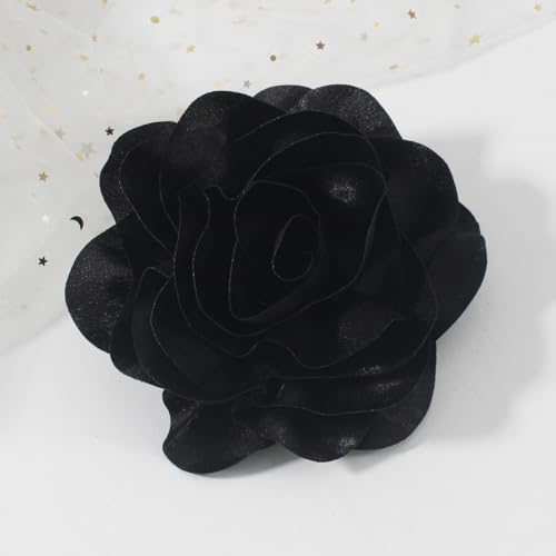 6.3” Large Flower Rose Brooch Pins for Women Fashion | Elegant Black Rose Hair Clip Large Flower Brooches for Women, Floral Clips & Lapel Brooch Pin for Dresses, Must Have in Fashion Dress Accessories - color: Black