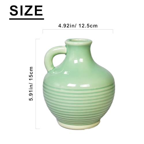 Sunddo Green Ceramic Vase 6 Inch - Small Modern Decorative Vase with 1 Handle for Home Decor, Boho Decor, Room, Bathroom, Living Room, Kitchen, Office - color: Light Green - 6, size: 6 Inch