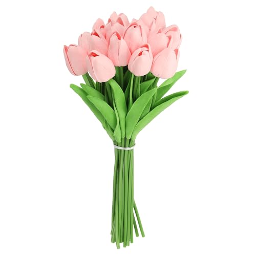 uxcell 20pcs Tulips Artificial Flowers, Faux Flowers Silk Fake Tulip Stems Real Touch for Wedding Bouquet Centerpiece Table Party Decoration(Candy Pink) - color: Candy Pink