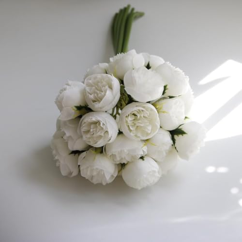 27 Heads Roses Peony Fake Flowers Retro Silk Artificial Rose Flowers (White) - color: White