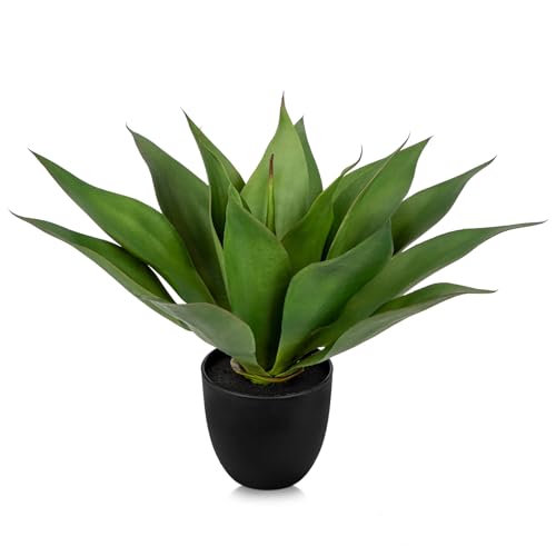 Large Faux Agave Plant 13.4" Fake Plant Artificial Decor Faux Plant Fake Succulent Plants in Pot Realistic Agave Plant Artificial Potted Plants for Home Living Room Table Office Desk Bathroom Indoor - color: Agave -Black