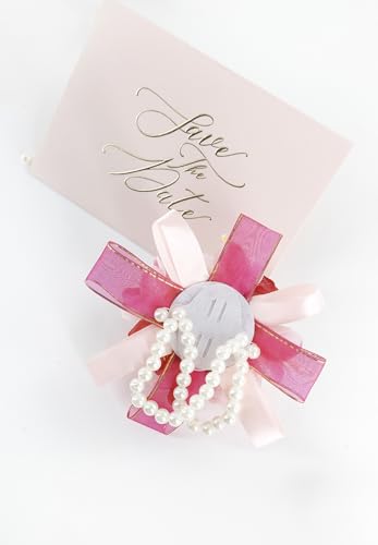 Hot Pink Rose Corsage and Boutonniere Set, Prom Flower Wrist Corsage Wristlet Band Bracelet, Boutonniere for Men Wedding Flowers Accessories Prom Suit Decorations - color: Hot Pink