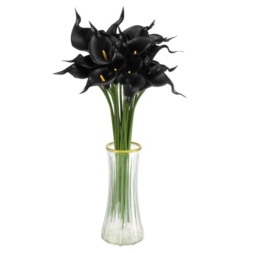 HARFINGTON 20pcs Artificial Calla Lily Fake Silk Flowers Bouquet Real Touch for Home Garden Wedding Party Decoration, Black - color: Black