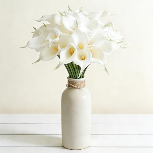 HCTCPALS Artificial Flowers for Outdoors 24 Pcs CallaLily Plant Realistic Silk Fake Flowers for UV Resistant Faux Plants Outdoor Indoor Outside Front Porch Hanging Planter Decoration-13.5" WhiteYellow - color: Calla Lily White-yellow