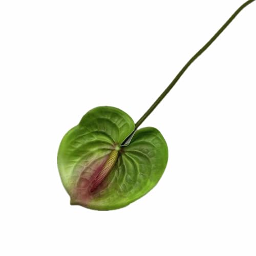8pcs Artificial Anthurium Flower Single Stem 60cm Long, Green Faux Flamingo Lily Plant with Realistic Leaves, Fake Tropical Flowers for Home Decor Wedding Vase Arrangement - color: Green