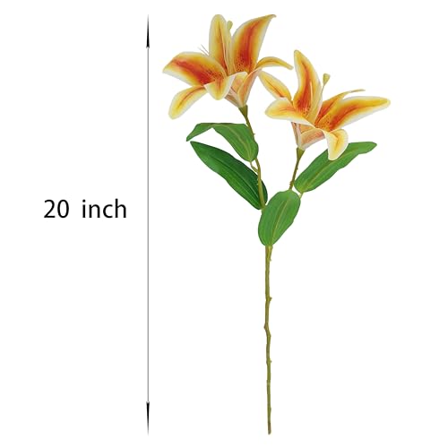 Artificial Orange Lilies Flowers,10Pcs Faux Lily Flower,20''Tiger Lily Branch with 2 Full Blooms, Faux Fake Lilies Plants for Wedding Bouquet Home Party Indoor Floral Arrangements (10, Orange) - color: Orange