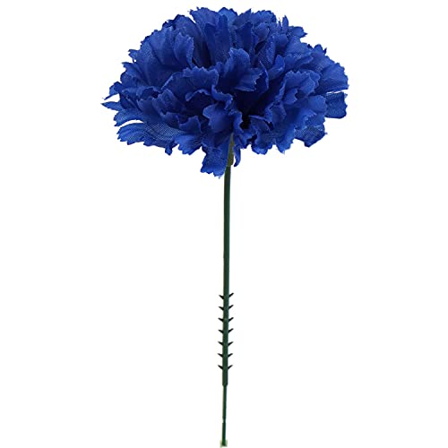 Larksilk 100 Pack Artificial Carnations - Bulk Silk Flowers for Weddings, Mother's Day, Graduations, Easter & Memorial - 3.5" Heads, 5" Stems, Real Touch Petals, 18 Colors Available - Royal Blue - color: Royal, size: 100
